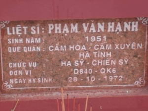 Nhắn tìm thân nhân liệt sỹ  Phạm Văn Hạnh