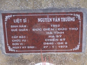Nhắn tìm thân nhân liệt sỹ  Nguyễn Văn Trường