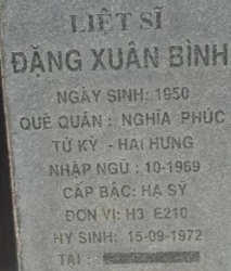 Tìm thân nhân liệt sĩ Đặng Xuân Bình