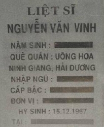 Tìm thân nhân liệt sĩ Nguyễn Văn Vinh
