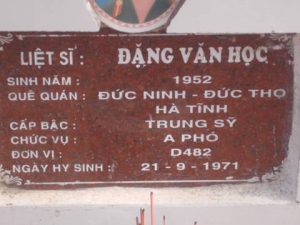 Nhắn tìm thân nhân liệt sỹ  Đặng Văn Học
