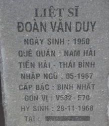 Tìm thân nhân liệt sĩ Đoàn Văn Duy