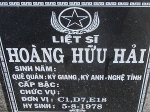 Nhắn tìm thân nhân liệt sỹ  Hoàng Hữu Hải