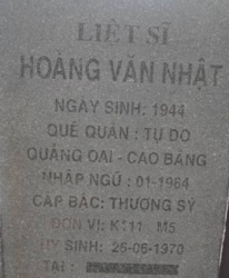 Tìm thân nhân liệt sĩ Hoàng Văn Nhật