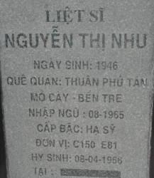 Tìm thân nhân liệt sĩ Nguyễn Thị Nhu