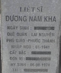 Tìm thân nhân liệt sĩ Dương Nam Kha