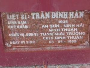 Nhắn tìm thân nhân liệt sỹ Trần Đình Hân