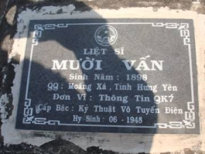 Nhắn tìm thân nhân liệt sỹ Mười Vấn