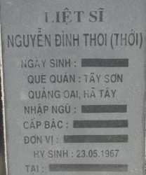 Tìm thân nhân liệt sĩ Nguyễn Đình Thoi