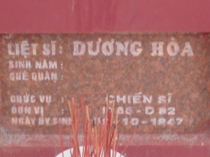 Nhắn tìm thân nhân liệt sĩ Dương Hòa