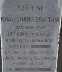 Tìm thân nhân liệt sĩ Khâu Chang Srai Thin