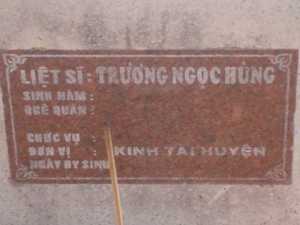 Nhắn tìm thân nhân liệt sĩ Trương Ngọc Hùng