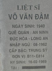 Tìm thân nhân liệt sĩ Võ Văn Đậm