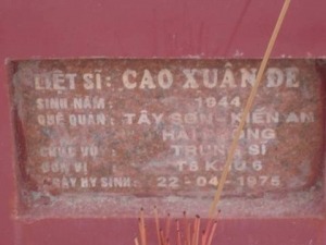 Nhắn tìm thân nhân liệt sỹ Cao Xuân Đe