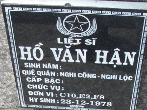 Nhắn tìm thân nhân liệt sỹ  Hồ Văn Hận