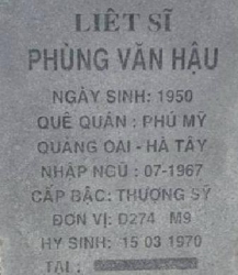 Tìm thân nhân liệt sĩ Phùng Văn Hậu