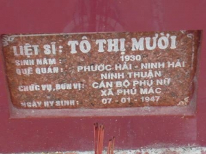 Nhắn tìm thân nhân liệt sỹ Tô Thị Mười