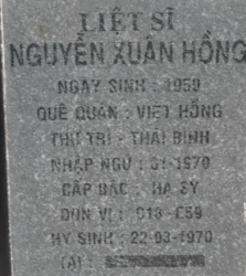 Tìm thân nhân liệt sĩ Nguyễn Xuân Hồng