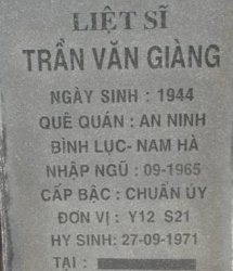 Tìm thân nhân liệt sĩ Trần Văn Giàng