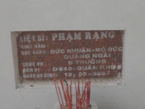 Nhắn tìm thân nhân liệt sỹ Phạm Rạng