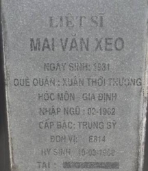 Tìm thân nhân liệt sĩ Mai Văn Xeo