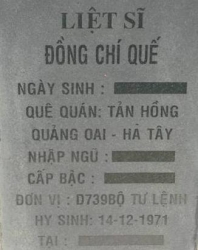 Tìm thân nhân liệt sĩ Đồng Chí Quế