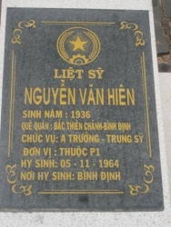 Nhắn tìm thân nhân liệt sĩ Nguyễn Văn Hiên