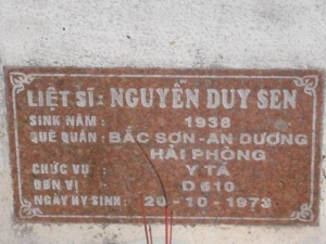 Nhắn tìm thân nhân liệt sỹ Nguyễn Duy Sen