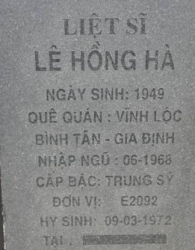 Tìm thân nhân liệt sĩ Lê Hồng Hà