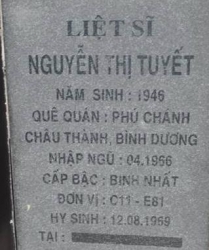 Tìm thân nhân liệt sĩ Nguyễn Thị Tuyết
