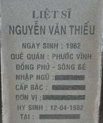 Tìm thân nhân liệt sĩ Nguyễn Văn Thiếu
