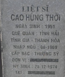 Tìm thân nhân liệt sĩ Cao Hùng Thời