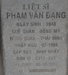 Tìm thân nhân liệt sĩ Phạm Văn Đạng