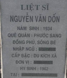 Tìm thân nhân liệt sĩ Nguyễn Văn Dốn