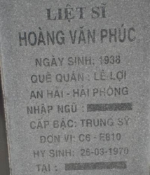 Tìm thân nhân liệt sĩ Hoàng Văn Phúc