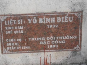 Nhắn tìm thân nhân liệt sĩ Võ Bình Điểu