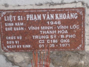 Nhắn tìm thân nhân liệt sỹ  Phạm Văn Khoáng