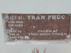 Nhắn tìm thân nhân liệt sĩ Trần Phúc