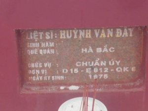 Nhắn tìm thân nhân liệt sỹ  Huỳnh Văn Đây