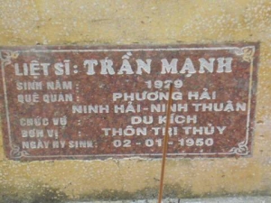 Nhắn tìm thân nhân liệt sỹ Trần Mạnh