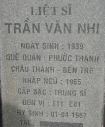 Tìm thân nhân liệt sĩ Trần Văn Nhi