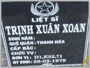 Nhắn tìm thân nhân liệt sỹ Trịnh Xuân Xoan