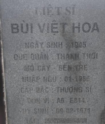 Tìm thân nhân liệt sĩ Bùi Việt Hoa