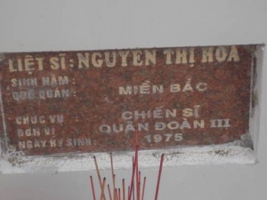 Nhắn tìm thân nhân liệt sỹ Nguyễn Thị Hoa