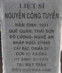 Tìm thân nhân liệt sĩ Nguyễn Công Tuyền