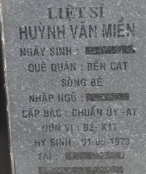 Tìm thân nhân liệt sĩ Huỳnh Văn Miền