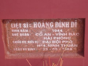Tìm thân nhân liệt sĩ  Hoàng Đình Dĩ