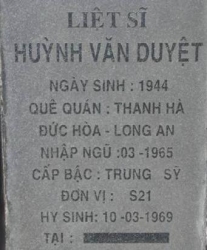 Tìm thân nhân liệt sĩ Huỳnh Văn Duyệt