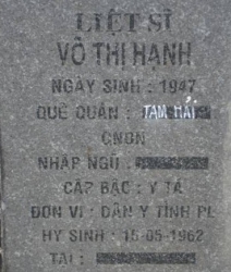 Tìm thân nhân liệt sĩ Võ Thị Hạnh