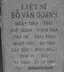 Tìm thân nhân liệt sĩ Đỗ Văn Doanh